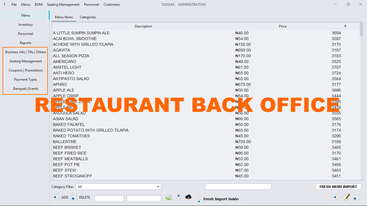 RESTAURANT BACK OFFICE